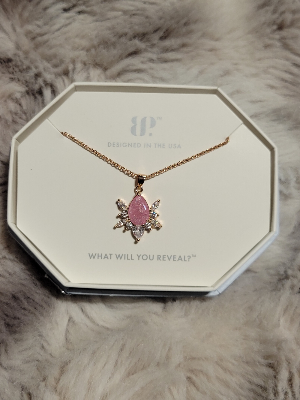 Rosegold Necklace with Pink Ice Crystal Teardrop Pendant - Women Jewelry